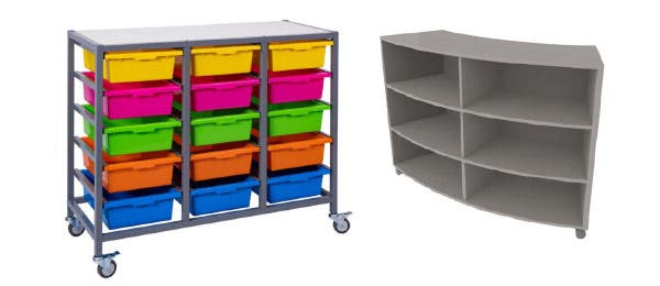 Storage cupboards and tote tray trolleys